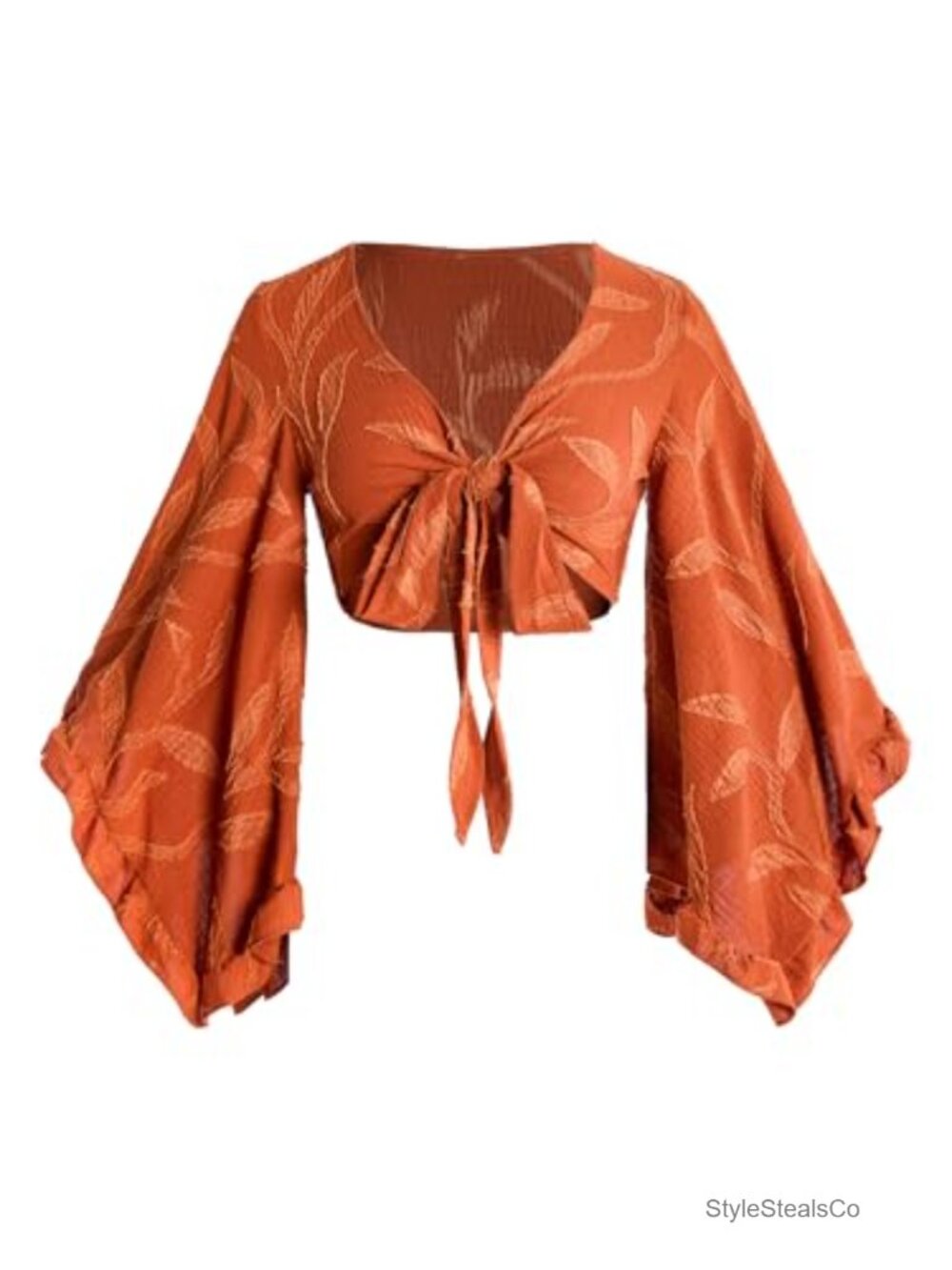 Boho Floral Wrap Blouse Bell Sleeve V-Neck Country Concert Top